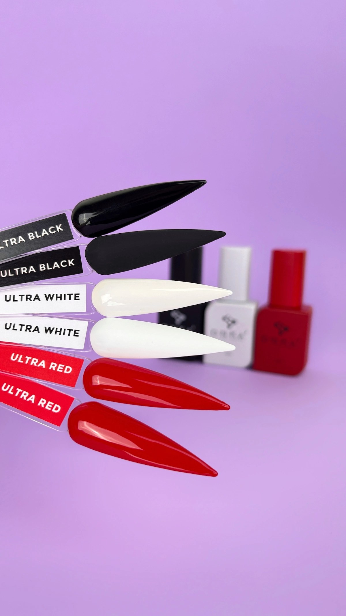 foto gel polish ultra red, ultra white y ultra black